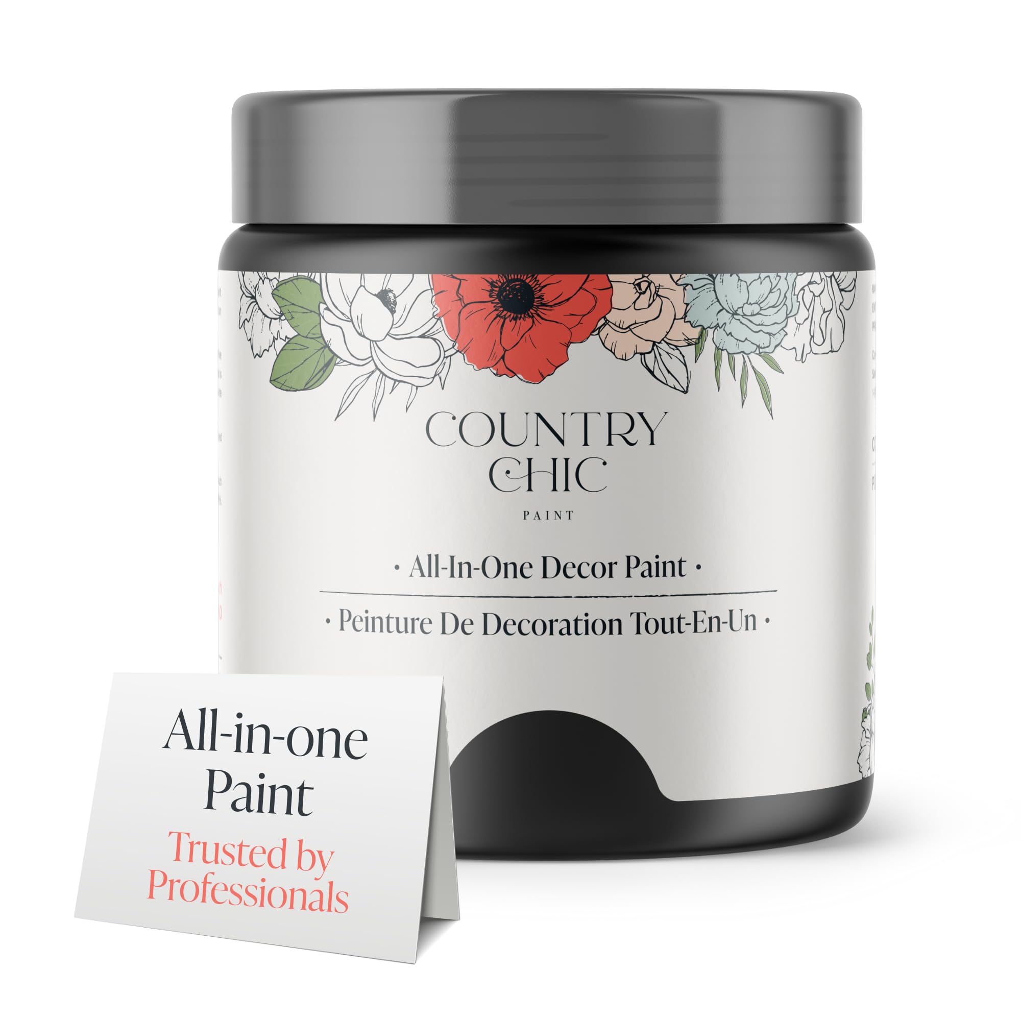 Country Chic All-in-One Chalk Paint for Furniture, Cabinets, Home Decor, Eco-Friendly, Matte Finish, Built-In Primer & Top Coat for Wood, Metal - Liquorice (Black) - 4 oz (118 ml)