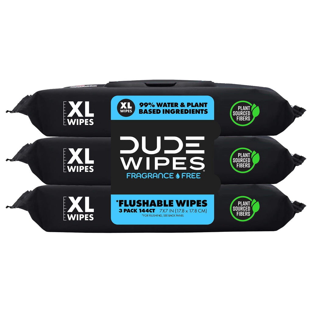 DUDE Wipes Flushable Wet Wipes Dispenser (3 Packs 48 Wipes), Unscented Wet Wipes with Vitamin-E & Aloe for at-Home Use, Septic and Sewer Safe