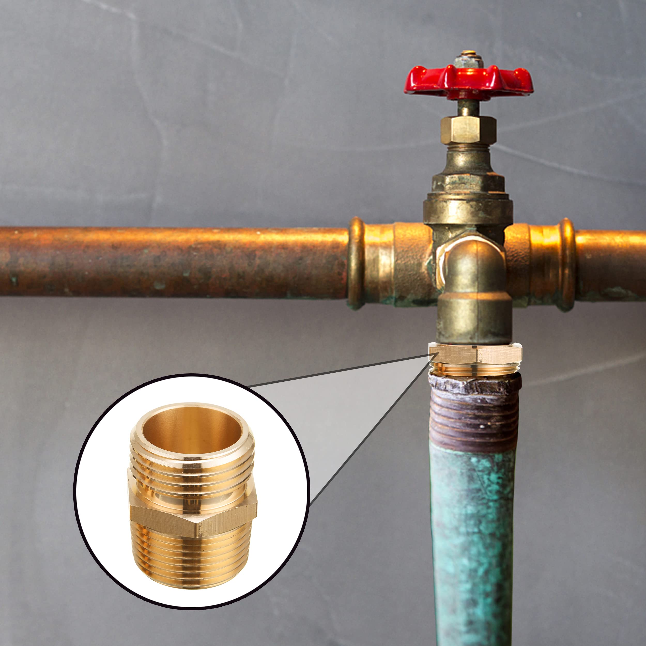 JOEJET Garden Hose Connector, 3/4'' GHT Female and Male to 3/4'' NPT Male, Metal Brass Water Hose to Pipe Thread Adapters and Fittings