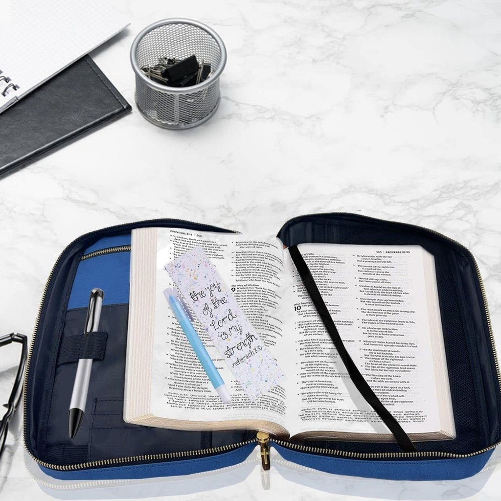 Performore Bible Cover for Men & Boys, Blue Jean Canvas Bible Case with Handle and Zipper, Large Carrying Case for Kids, Heavy Duty Church Bag, Water-Resistant, Christian Gifts, 10.2 x 7.5 x 2.7 in
