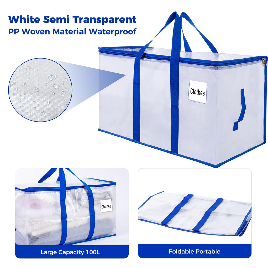ZFWDSY 105L Moving Bags Totes 6 pack Storage Bag Bins Large Moving Boxes with Lids Zippers Handles for College Dorm, Traveling, Camping, Christmas