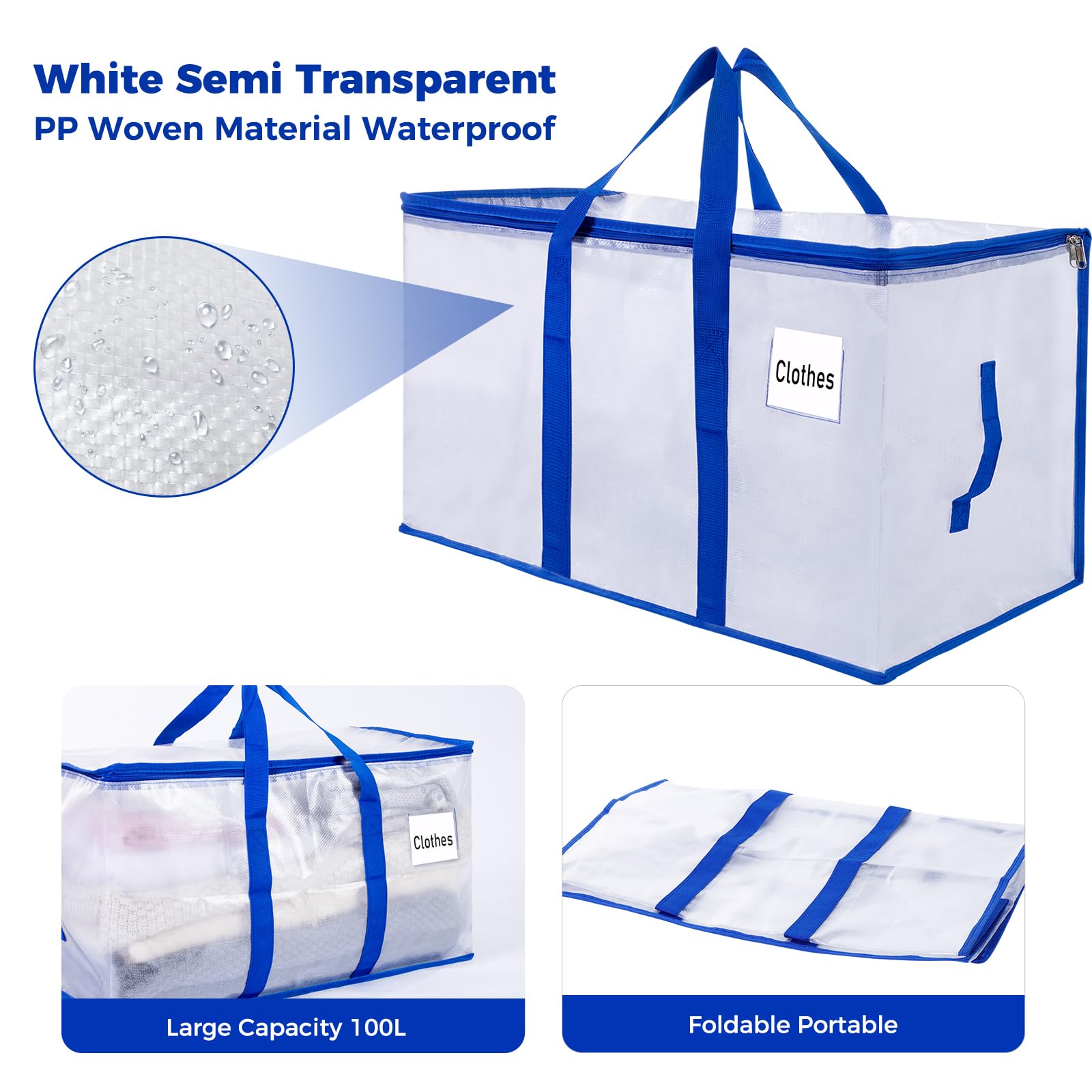 ZFWDSY 105L Moving Bags Totes 6 pack Storage Bag Bins Large Moving Boxes with Lids Zippers Handles for College Dorm, Traveling, Camping, Christmas