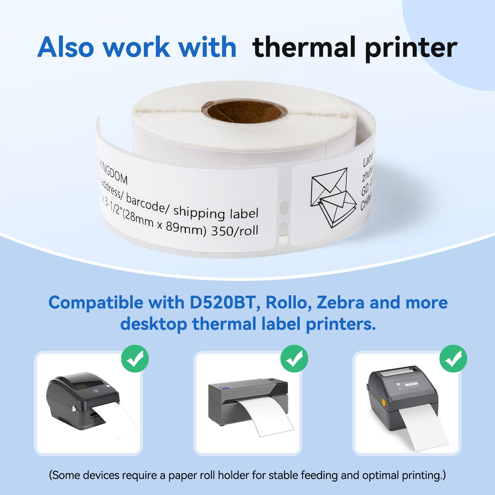 4 Roll Compatible with Dymo 30252 1-1/8" x 3-1/2"(28mm x 89mm) Label Maker Refill for Label Writer Printer 450, 450 Turbo, 4XL, Mailing Address Self-Adhesive Paper Label (350/Roll)