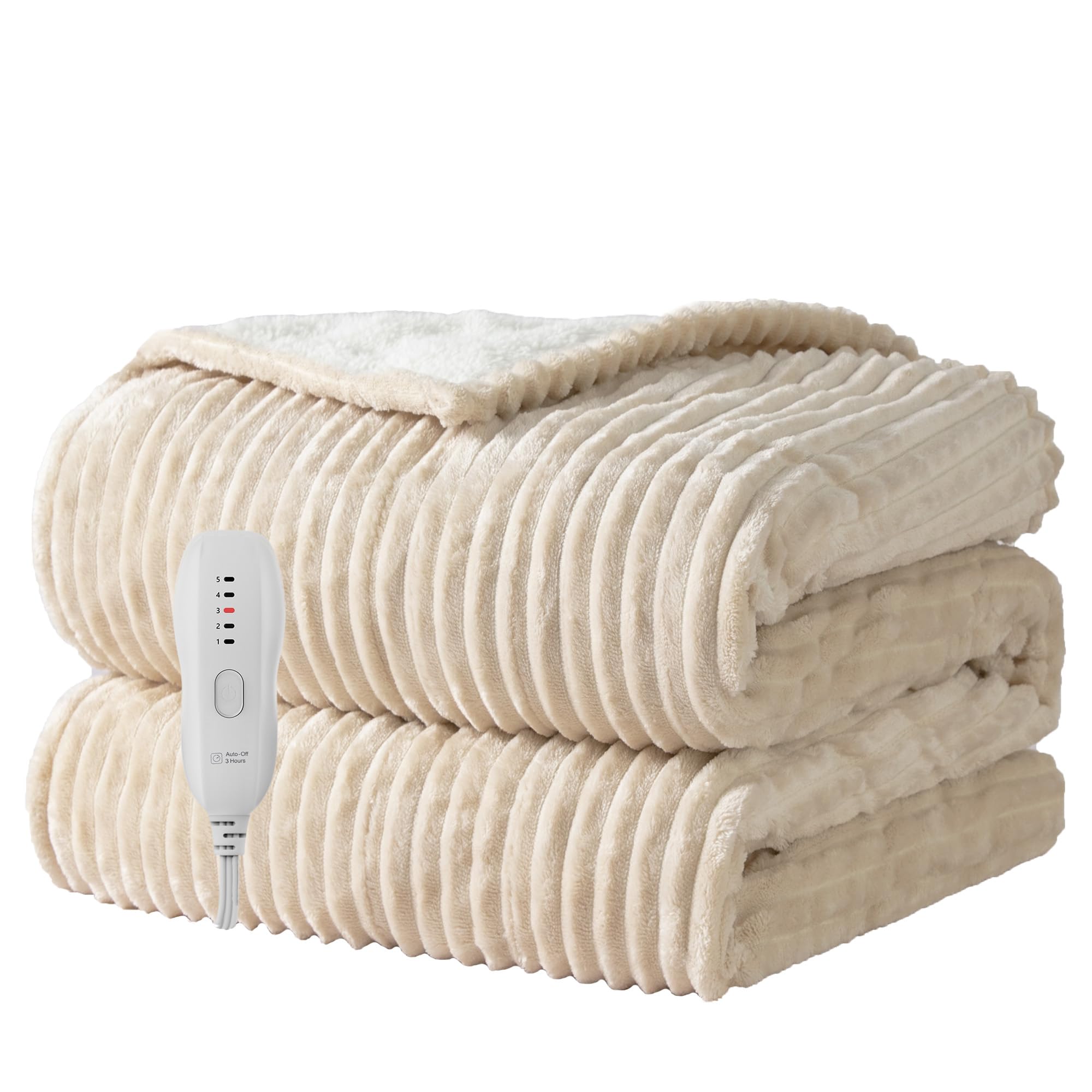 Heated Blanket Electric Blanket Throw 50”X60”-Heating Blanket with 5 Heat Settings-3 Hours Auto Off,ETL Certified,Machine Washable (Beige)