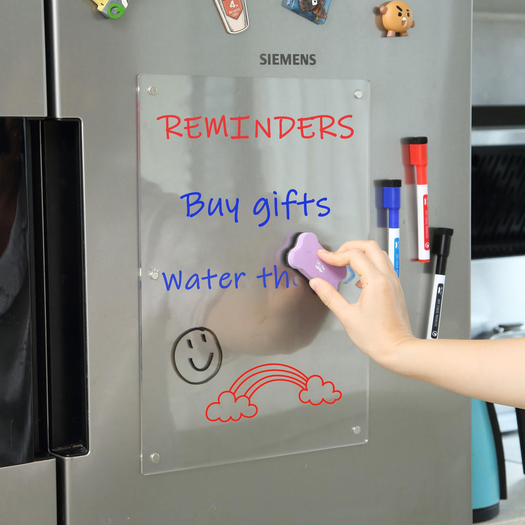 Mr. Pen Magnetic Dry Erase Board - 15"x11", 3 Dry Eraser Markers, Clear Acrylic Board for Fridge