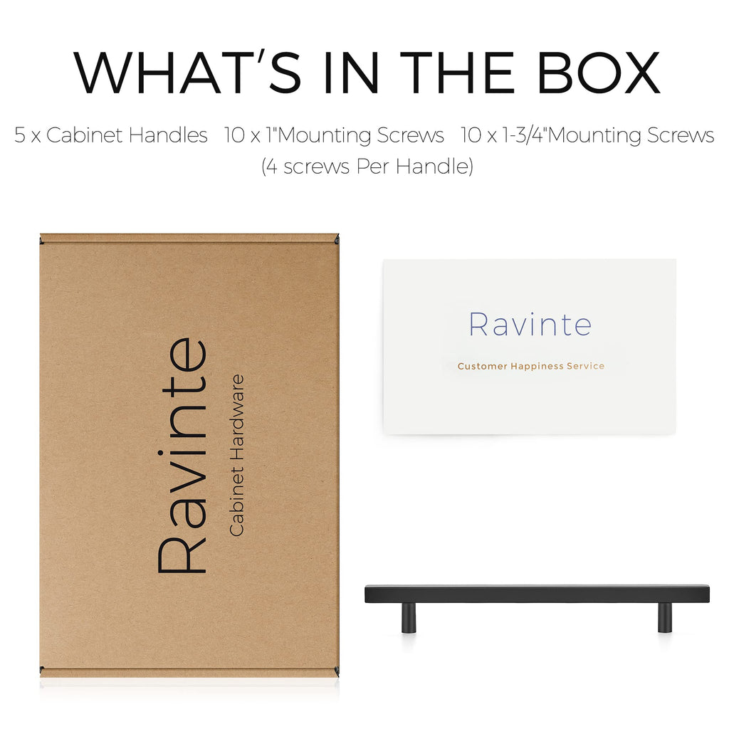 Ravinte 5 Pack 10" Square Cabinet Pulls Matte Black Stainless Steel Kitchen Cupboard Dresser Handles Cabinet Handles 10" Length, 7-1/2" Hole Center