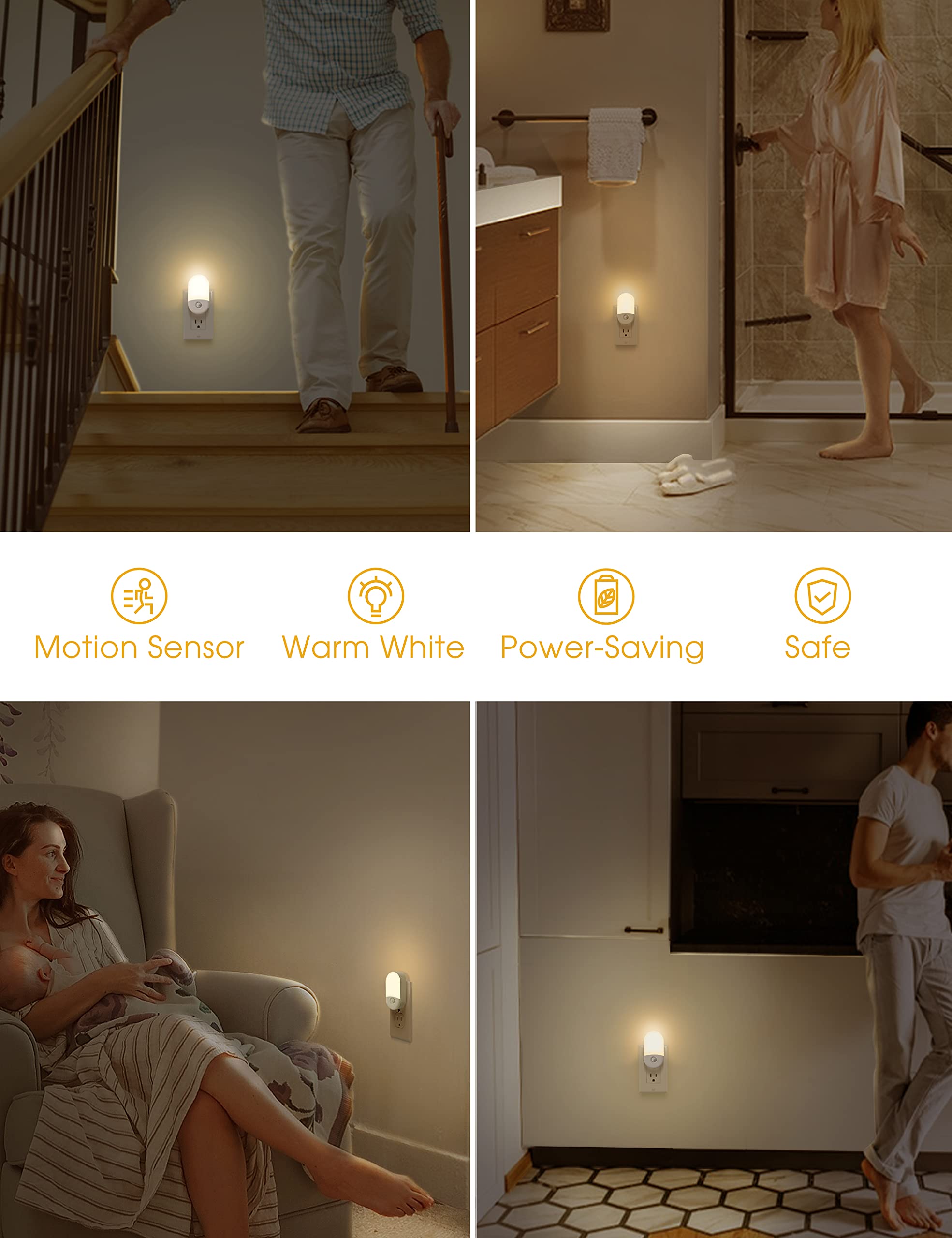 L LOHAS LED Motion Sensor Night Light, 2 Pack, Motion Activated Night Light, Motion Sensor Night Lights Plug into Wall, 3000K Warm White, Adjustable Brightness, for Kids Adult Bathroom Bedroom