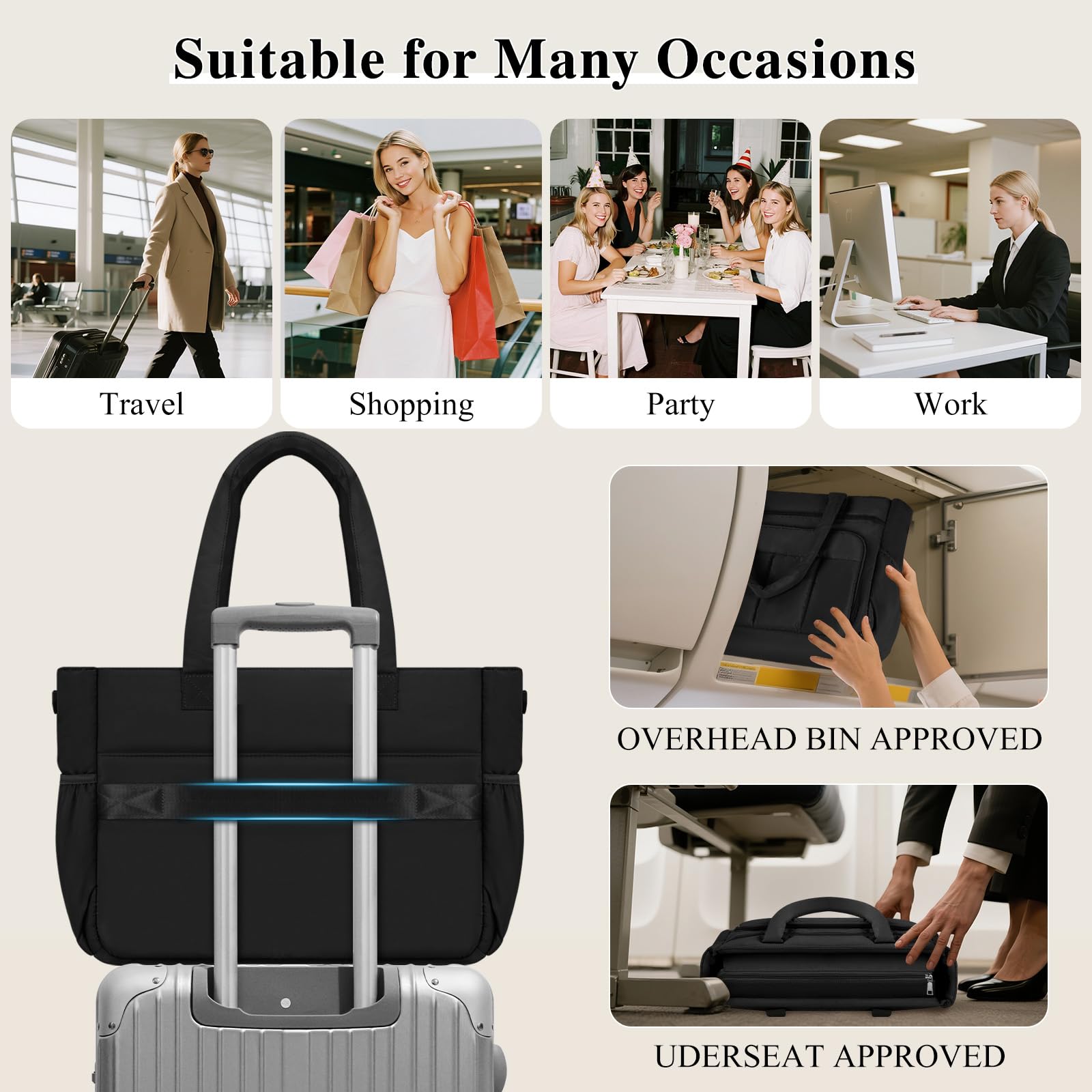 RAINSMORE Teacher Puffer Tote Bag for Women 15.6 inch Laptop Bag Waterproof Nurse Bag with Insulated Pocket for Work College