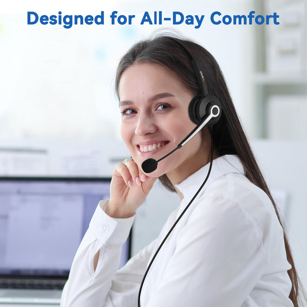 Wantek Corded Telephone Headset Mono w/Noise Canceling Mic for ShoreTel Plantronics Polycom Toshiba NEC Dterm Nortel Norstar Meridian Siemens ROLM Packet8 Landline Deskphones