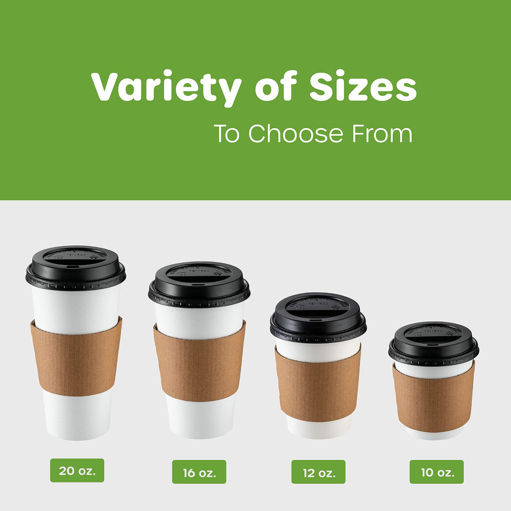 GUSTO [16 oz. - 50 Sets] Disposable Coffee Cups with Lids and Sleeves - to Go Paper Hot Cups for Travel and Office Use - Formerly Comfy Package