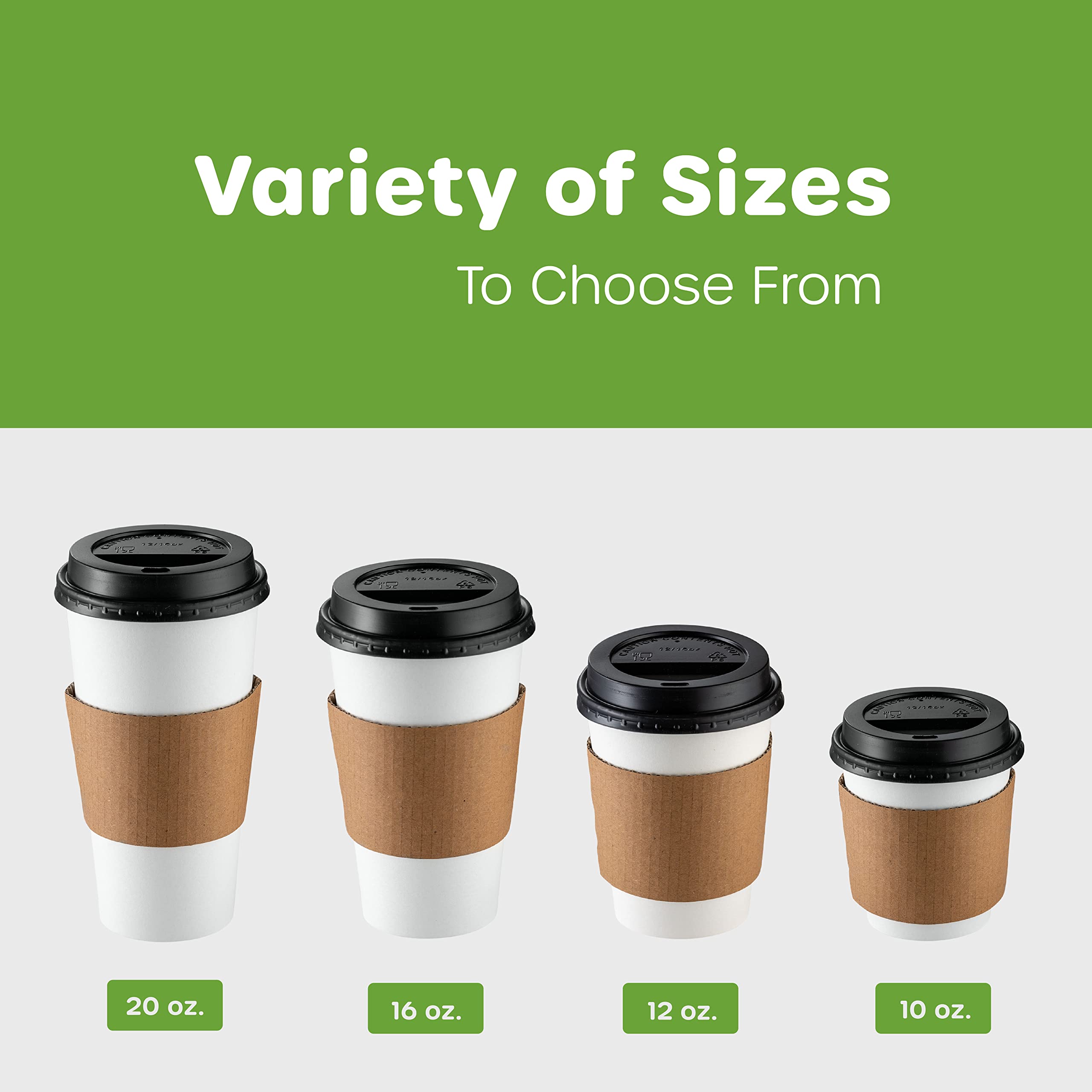 GUSTO [16 oz. - 50 Sets] Disposable Coffee Cups with Lids and Sleeves - to Go Paper Hot Cups for Travel and Office Use - Formerly Comfy Package
