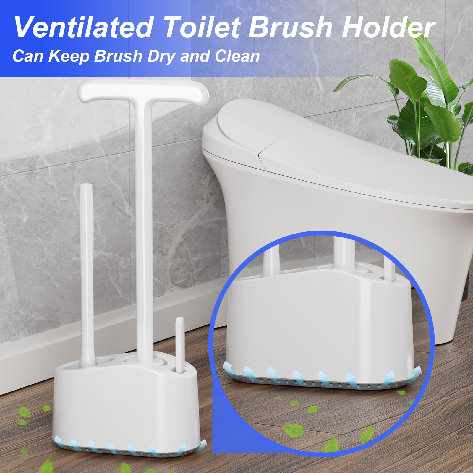 3 in 1 Toilet Brush and Plunger Set，Extended Handle Plunger,Heavy Duty Toilet Bowl Brush and Holder Hidden Toilet Plunger and Brush Set,Bathroom Cleaning Supplies (White)