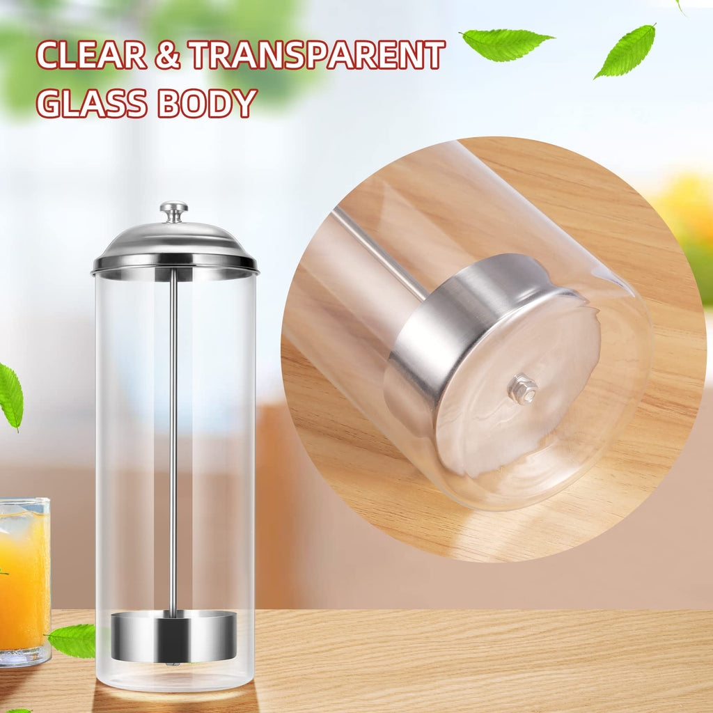 Kailund Glass Straw Holder Drinking Straw Dispenser for Counter with 200 Straws & Stainless Steel Lid, Retro Straw Organizer Container for Cafes, Bars, Home
