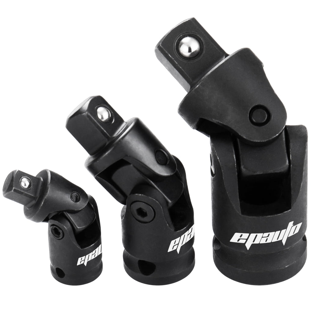 EPAuto Impact Universal 1/2", 3/8", and 1/4" Universal Joint Ball Spring Socket Swivel Set, Cr-V, 3 Pieces