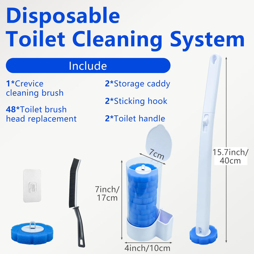 2 Pack Disposable Toilet Brush and Holder Set, with 48 Toilet Bowl Cleaner Refills & Upgraded Clamping System, for Bathroom Cleaning,Sink, Bathtub, Floor, Wall Mounted or Floor Standing
