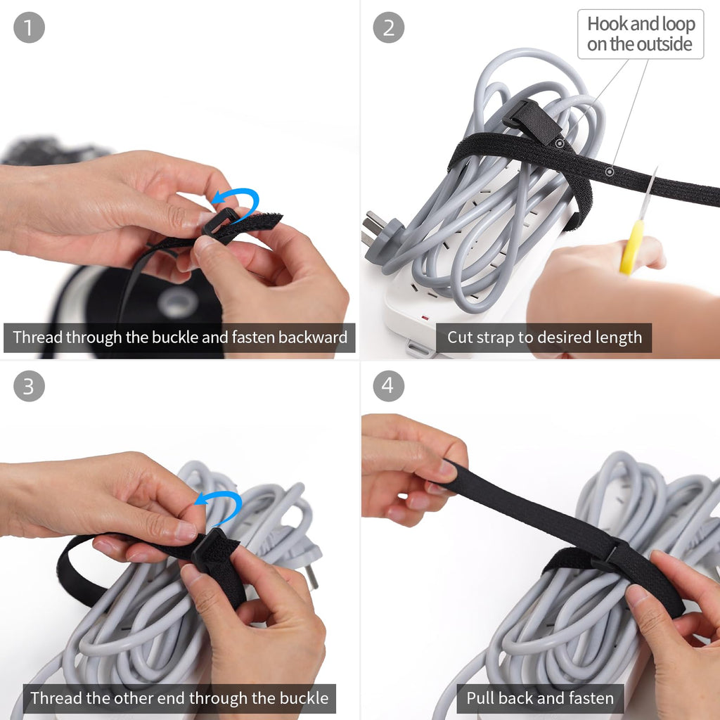 Trilancer 10M x 2CM Reusable Cable Ties, Adjustable Hook and Loop Straps with 50 Buckles, Cut to Length, Ideal for Wire Management, Cord Organizer, and Cable Straps, Black