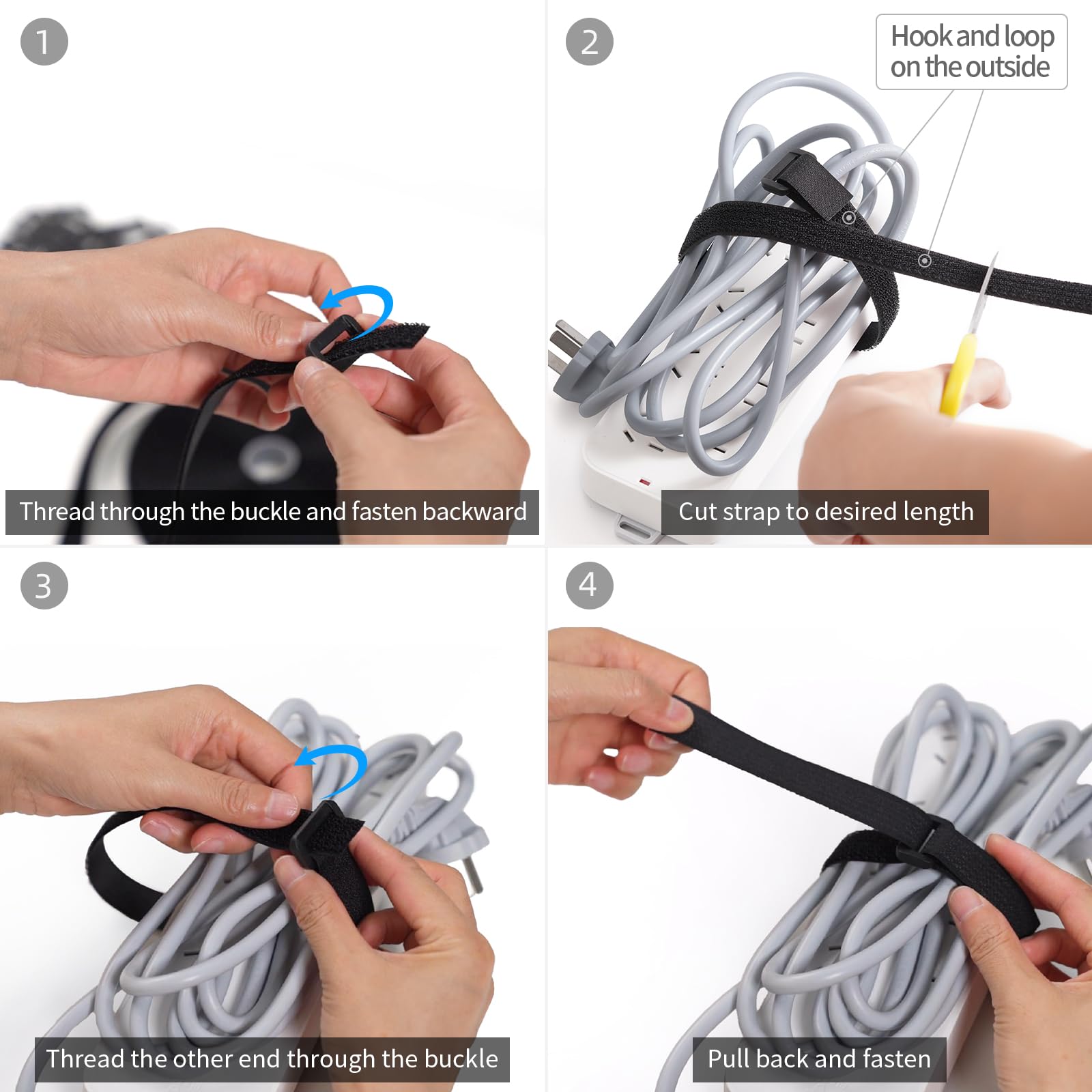 Trilancer 10M x 2CM Reusable Cable Ties, Adjustable Hook and Loop Straps with 50 Buckles, Cut to Length, Ideal for Wire Management, Cord Organizer, and Cable Straps, Black