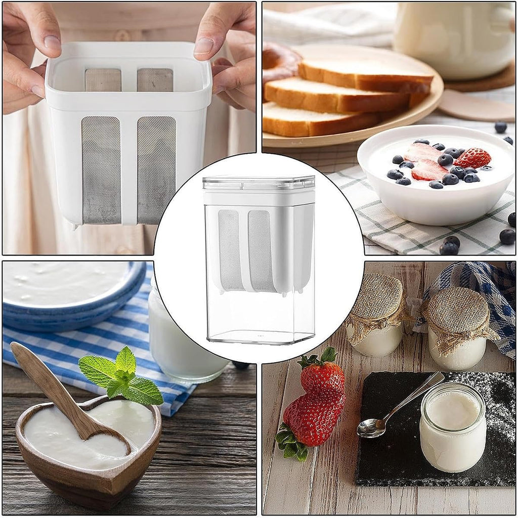 Yogurt Strainer—[1.16QT/ 0.29GAL] Total & [0.55QT/0.1375GAL] Filter, Greek Yogurt Strainer Yogurt Press, BPA-Free PP Strainer for Whey Separation & Greek Yogurt Maker(Total1.16QT)