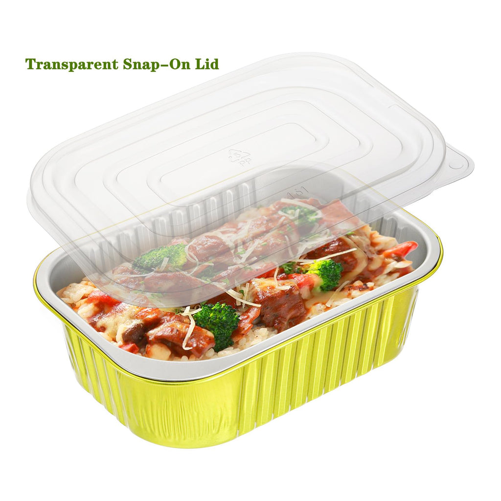 DEAYOU 50 Pack Small Aluminum Pans with Lids, 1.5 LB Heavy Duty Disposable Foil Cake Baking Tins, Bread Loaf Pans Takeout Food Containers for Leftover, Meal Prep, Freezer, 6.3" x 4.4" x 2.1", 24oz