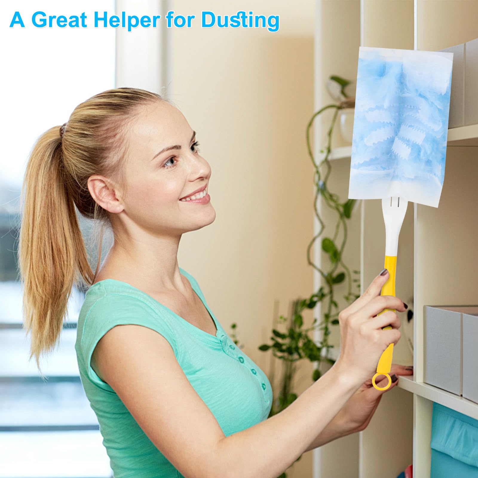 50 Pack Dusters Refill for Cleaning with 2 Handles, Heavy Duty Disposable Dusters Kit Unscented Replacement Head Dust Removal Brush for Electronics, Furniture, Blinds, Ceiling Fans, Walls