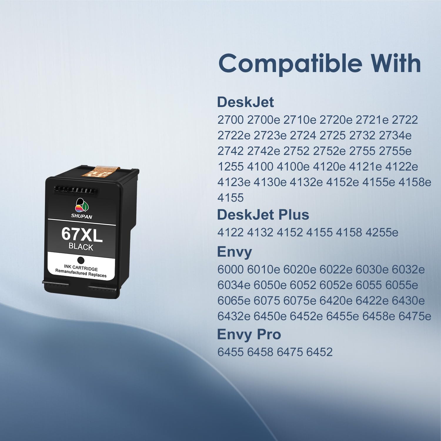 67XL Black Ink Cartridge Replacement for HP Ink 67 67 XL Works with Envy 6055 6075 Envy Pro 6455 6458 6452 DeskJet 1255 4140 4155 (1 Black)