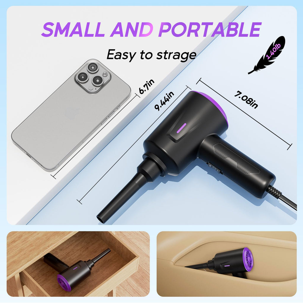 Goweto Electric Air Duster - Air Blower - Multi-Use Compressed Air Duster for Keyboard- Computer and PC - 5.74 oz Powerful Motor (Purple)