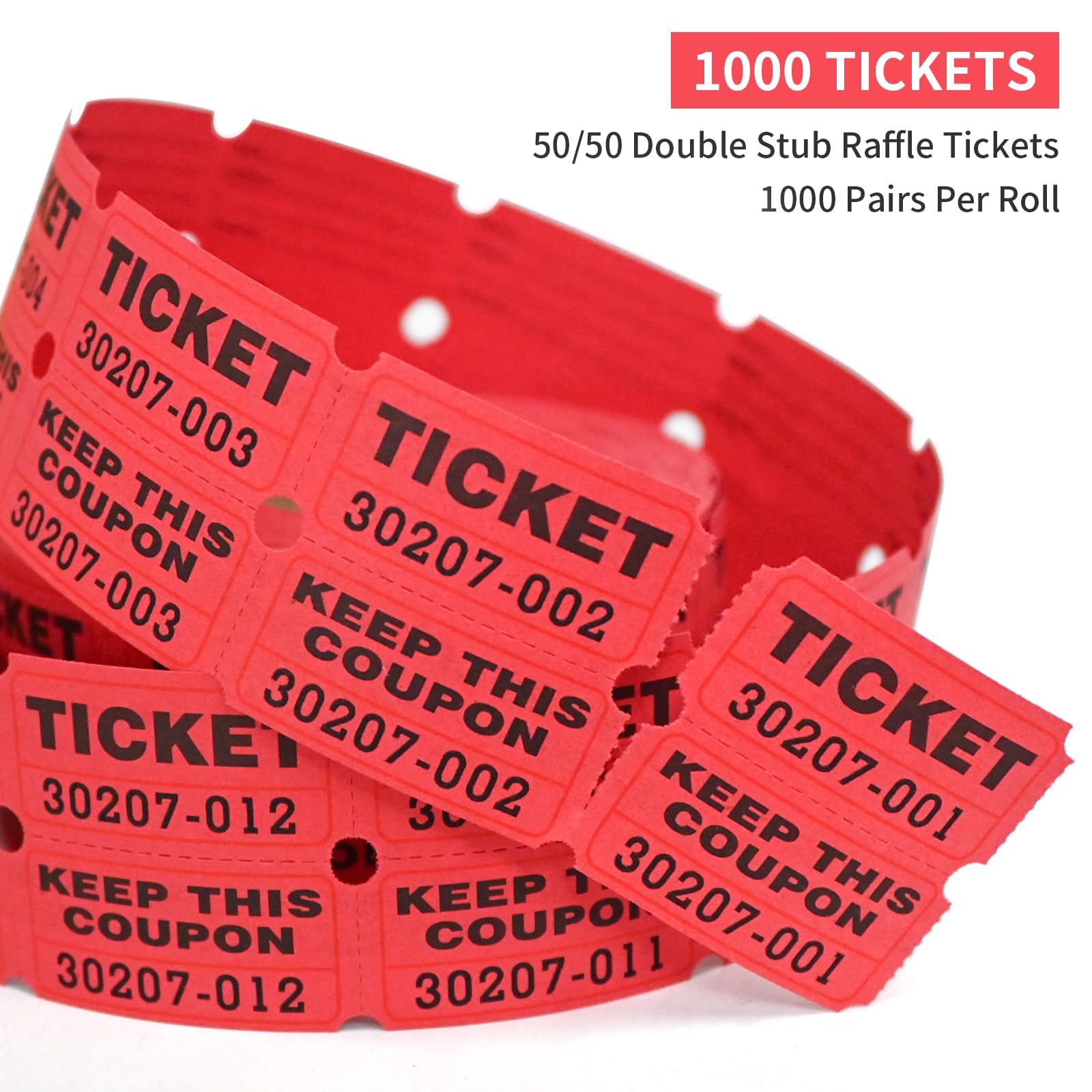 L LIKED Raffle Tickets with Consecutive Serial Numbers, 3 Rolls of 1000, 50/50 Raffle Tickets Double Roll for Events, Entry, Class Reward & Prizes (Red+Blue+White)