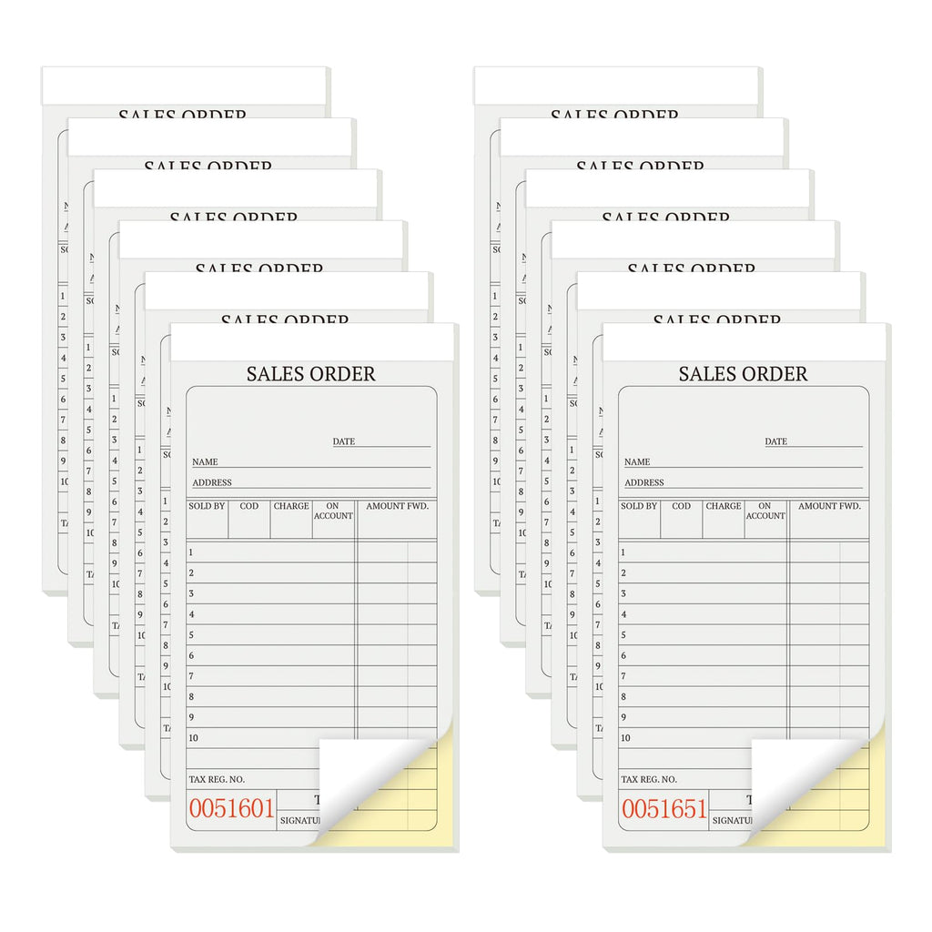 suituts 12 Pack Sales Order Book, 3.5 x 6.5 Inch 2-Part Carbonless Sales Receipt Form, Numbered Duplicate Invoice Booklet for Business(50 Set per Pack)