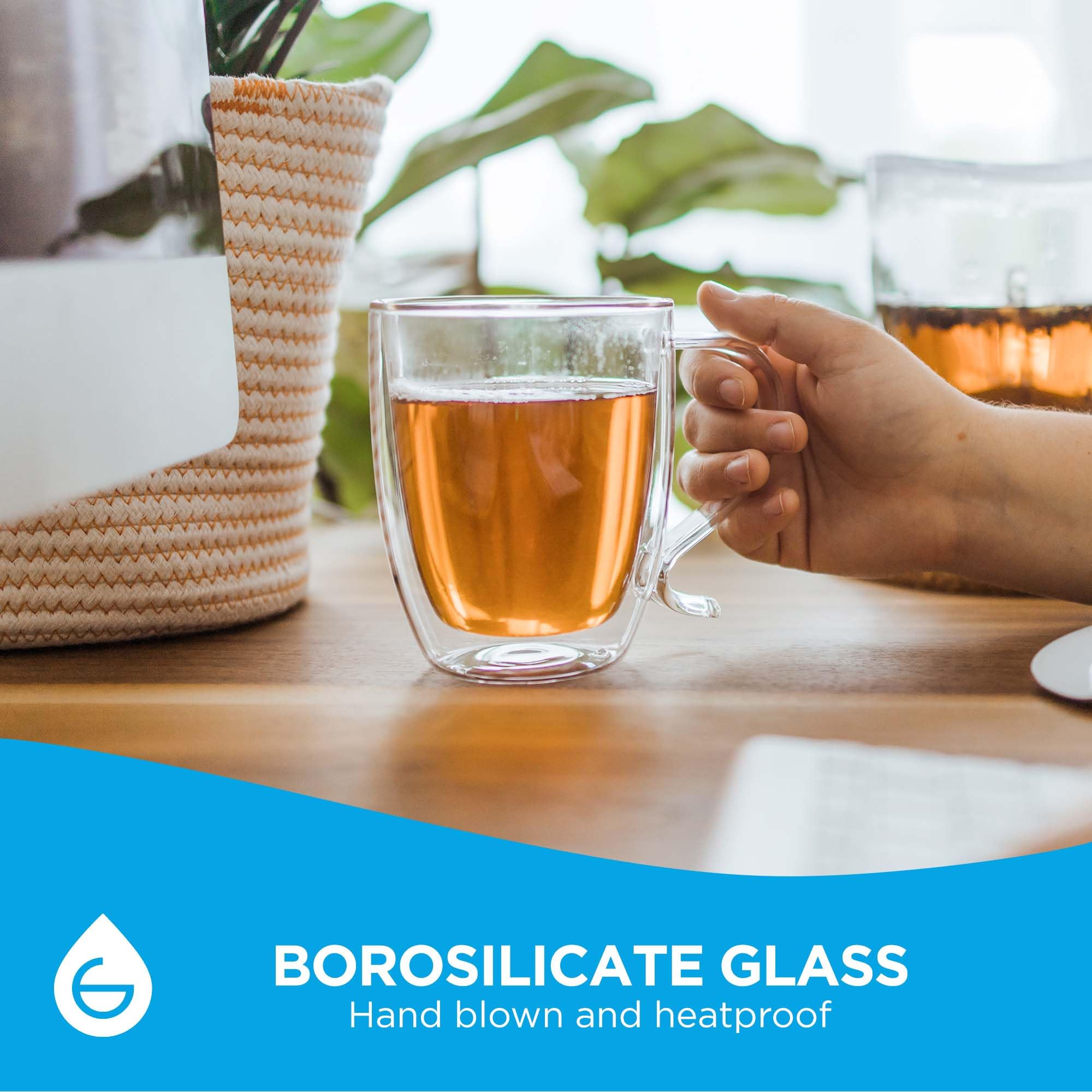 GROSCHE Cyprus 16 fl. oz Double-Wall Glass Mug Set | Espresso, Latte, Tea & More | Hot & Cold Beverages | Stylish & Aesthetic | Dishwasher Safe | Heatproof | Drinking Glassware
