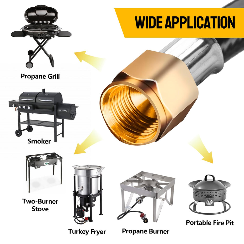 Onlyflame 12FT High Pressure 0-20 PSI Adjustable Propane Regulator and Hose - Grill Connector with Hose for Tabletop Grill, Fire Pit, Turkey Fryer and More