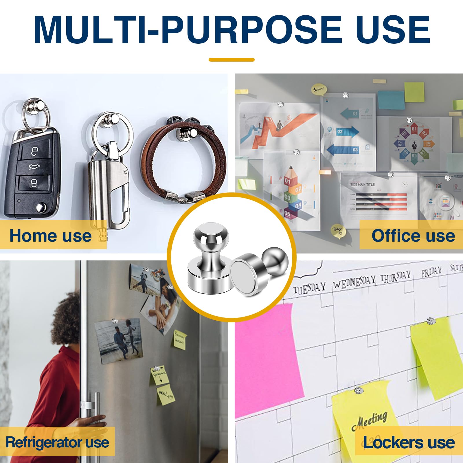 MIKEDE Refrigerator Whiteboard Magnet, 60Pcs Silver Whiteboard Magnets, Suitable for Metal Magnets in Offices, Schools, Classrooms, Kitchens