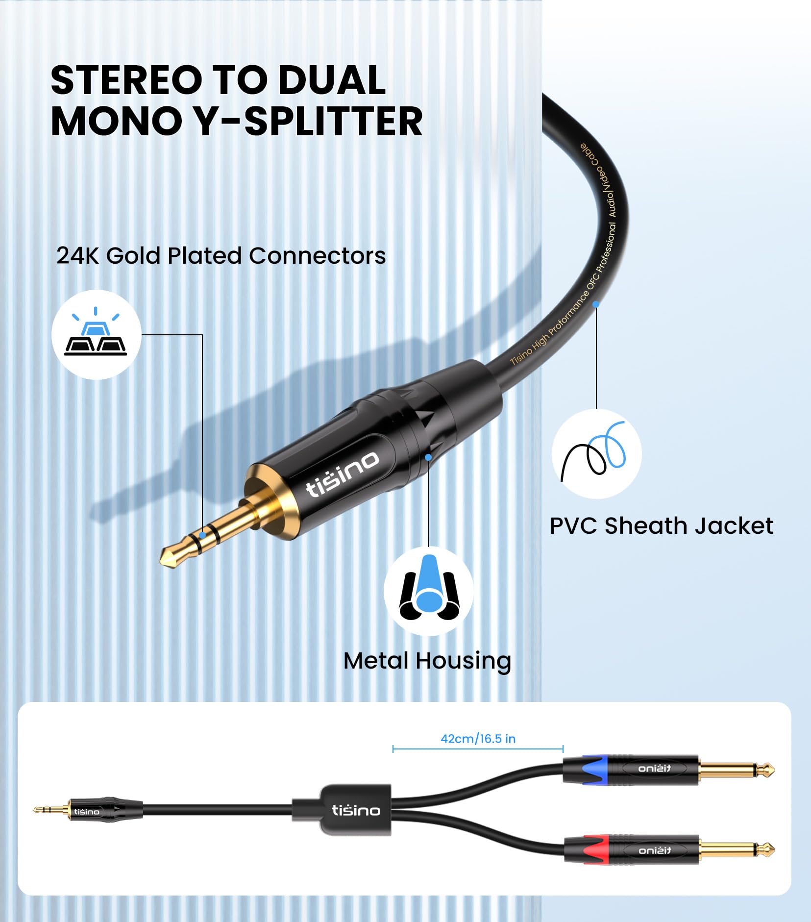 TISINO 1/8 to 1/4 Stereo Cable, 1/8 Inch TRS Stereo to Dual 1/4 inch TS Mono Y-Splitter Cable 3.5mm Aux Mini Jack to Jack Breakout Cord for Smartphone, CD Player, Speakers, Amplifiers - 3.3feet