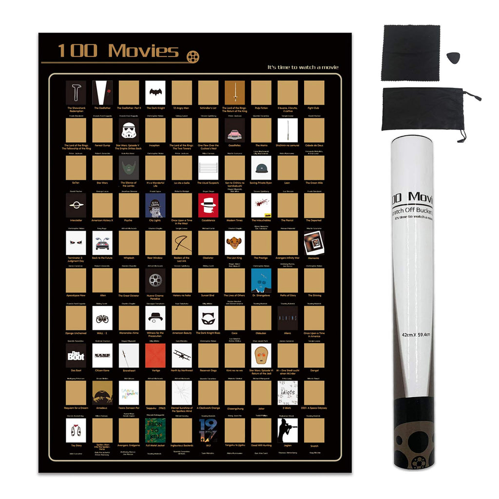 NTZS 100 Movies Scratch Off Poster - Top Films of All Time Bucket List (16.5" x 23.4") Christmas Festival Gift for Movie Lovers