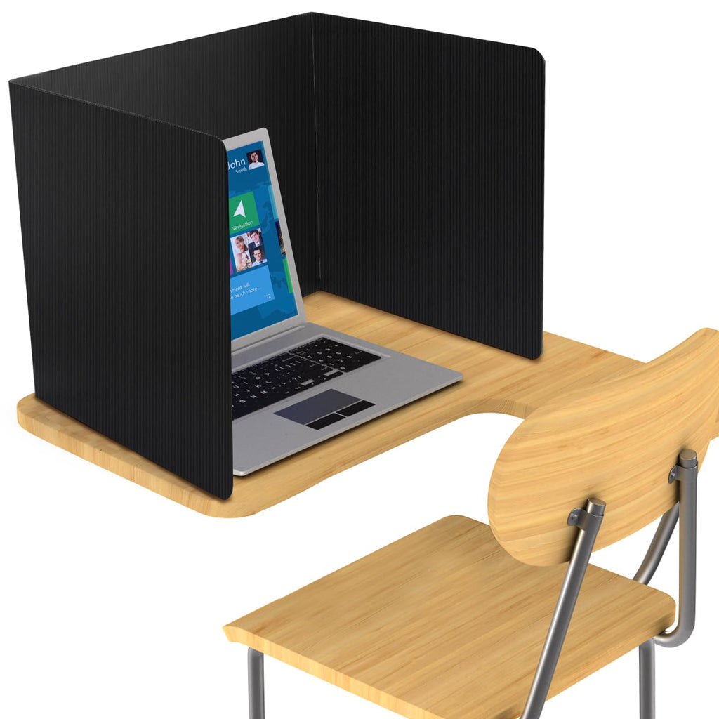 Elsjoy 8 Pack Student Desk Dividers with 16 PCS Sticker Labels, Plastic Study Carrel Divider Black Privacy Folders, Testing Dividers Classroom Privacy Shield for Student Desks