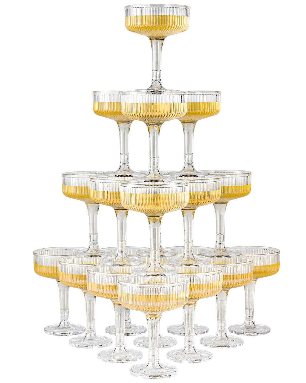 DORONAN 20 Pack Plastic Champagne Tower, 7oz Champagne Coupe Unbreakable Plastic Cocktail Glasses Acrylic Martini Glasses for Wedding Birthday Party Bar, Clear