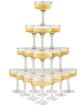 DORONAN 20 Pack Plastic Champagne Tower, 7oz Champagne Coupe Unbreakable Plastic Cocktail Glasses Acrylic Martini Glasses for Wedding Birthday Party Bar, Clear