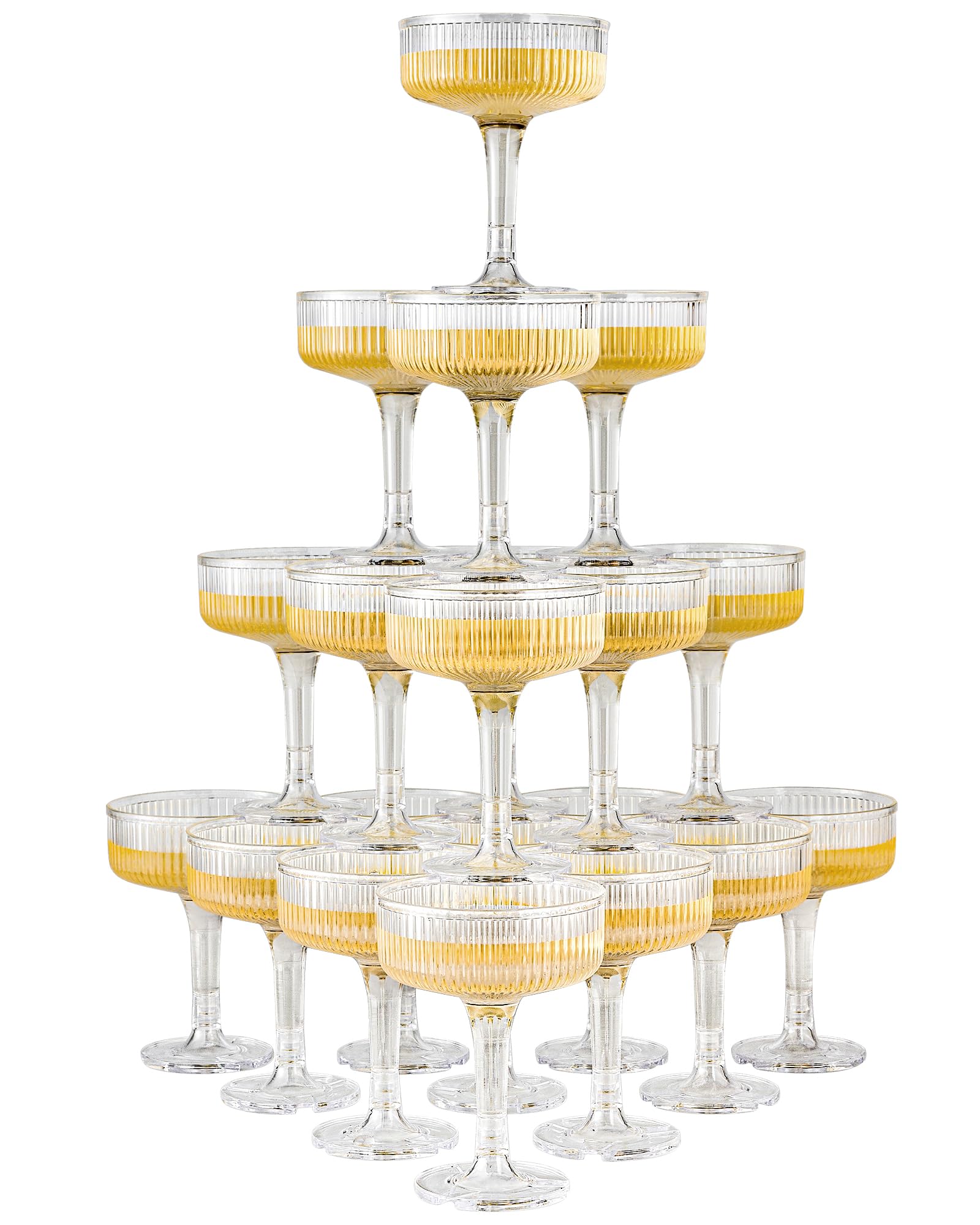 DORONAN 20 Pack Plastic Champagne Tower, 7oz Champagne Coupe Unbreakable Plastic Cocktail Glasses Acrylic Martini Glasses for Wedding Birthday Party Bar, Clear
