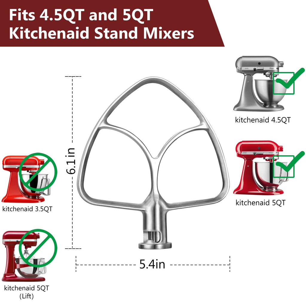 LETOMS Stainless Steel Paddle Attachment for Kitchen aid Stand Mixers 4.5-5 Quart, Flex Edge Beater for KitchenAid, Dishwasher Safe