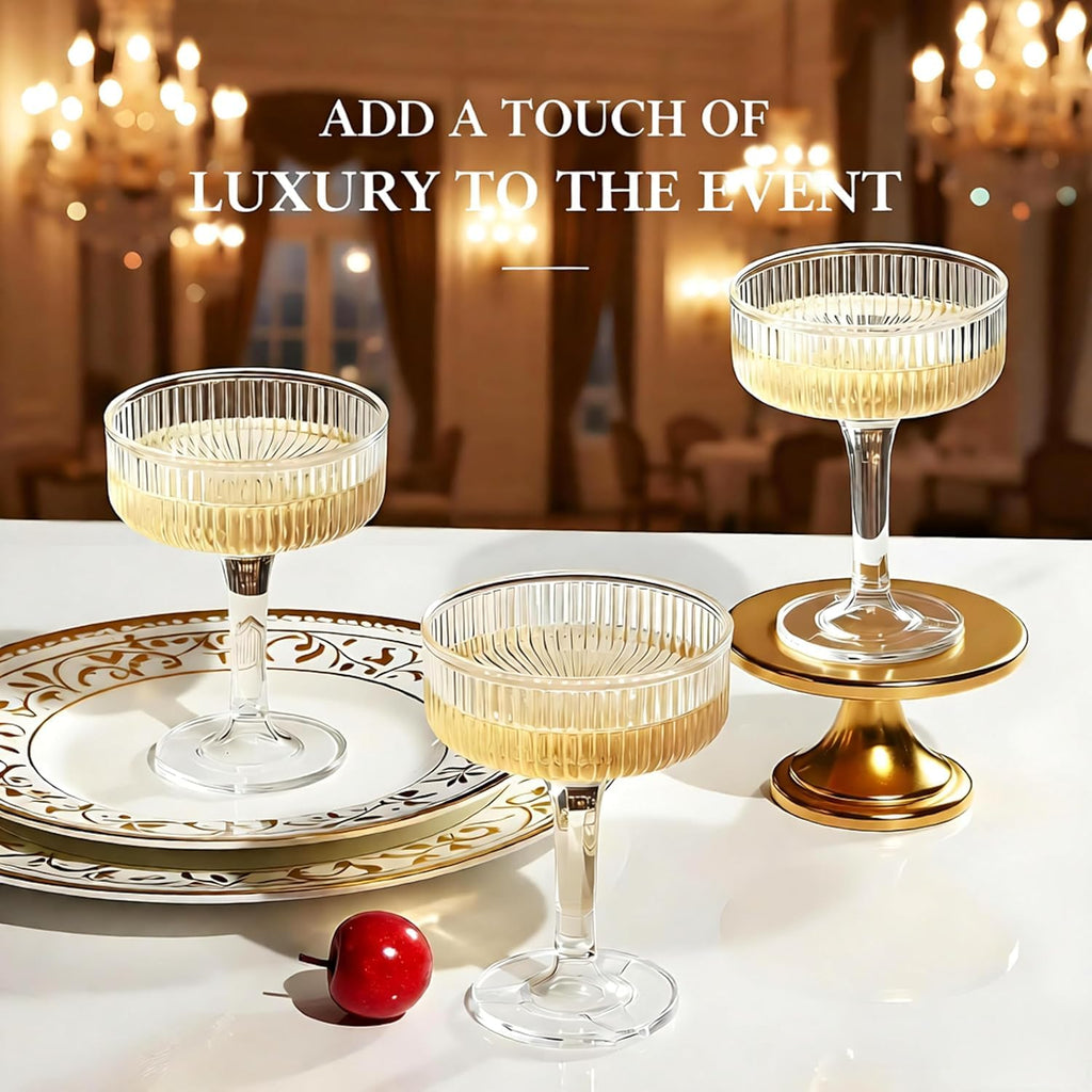 SOBECHOI 4-Tier Champagne Premium Champagne Tower Set - 20 Pcs Clear Plastic Coupe Glasses, Stackable Fluted Toasting Flutes for Parties & Weddings, Elegant Shatterproof Drinkware 7 oz