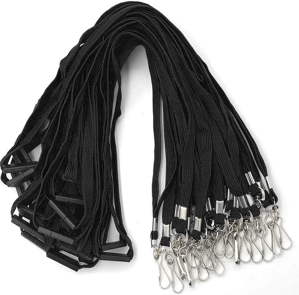 Bird Fiy Lanyards Safety Black Lanyards Neck Flat Premium Breakaway Badge Lanyard with J-Hook for ID Nametag Badge Holder (Black, 50 PCS)