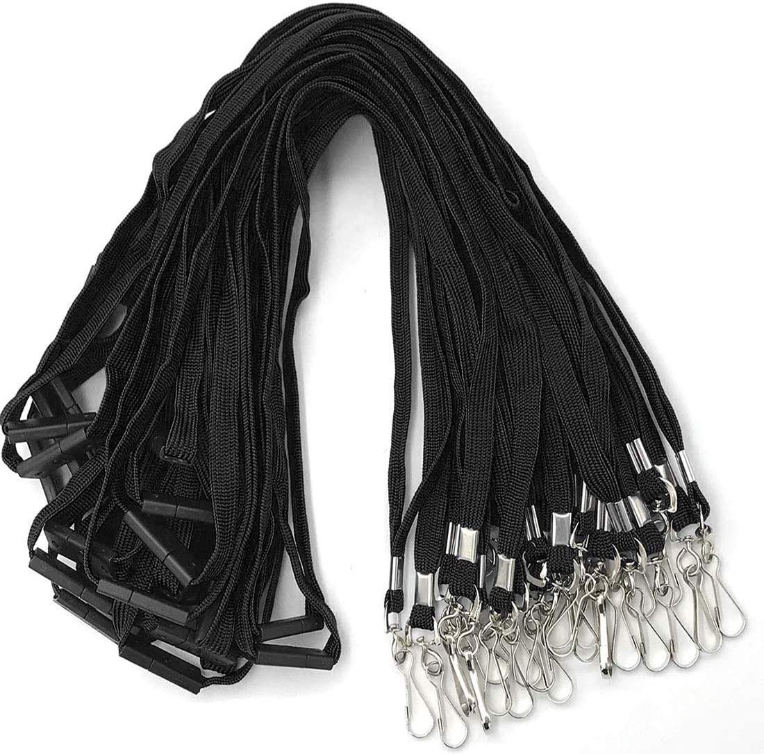 Bird Fiy Lanyards Safety Black Lanyards Neck Flat Premium Breakaway Badge Lanyard with J-Hook for ID Nametag Badge Holder (Black, 50 PCS)
