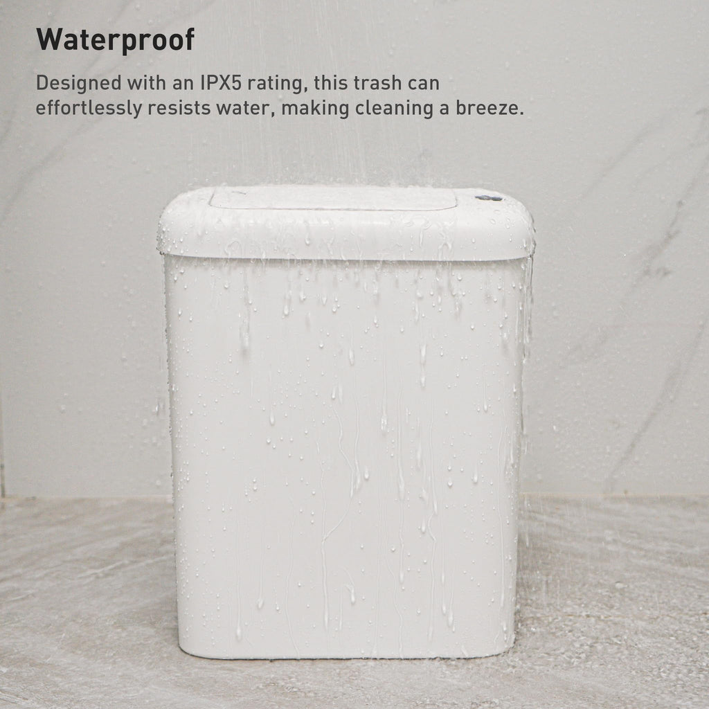 EKO Automatic Bathroom Trash Can with Lid, 2.6 Gallon Slim Touchless Garbage Can, Waterproof Motion Sensor Trash Bin for Bathroom, Office, Kitchen, White