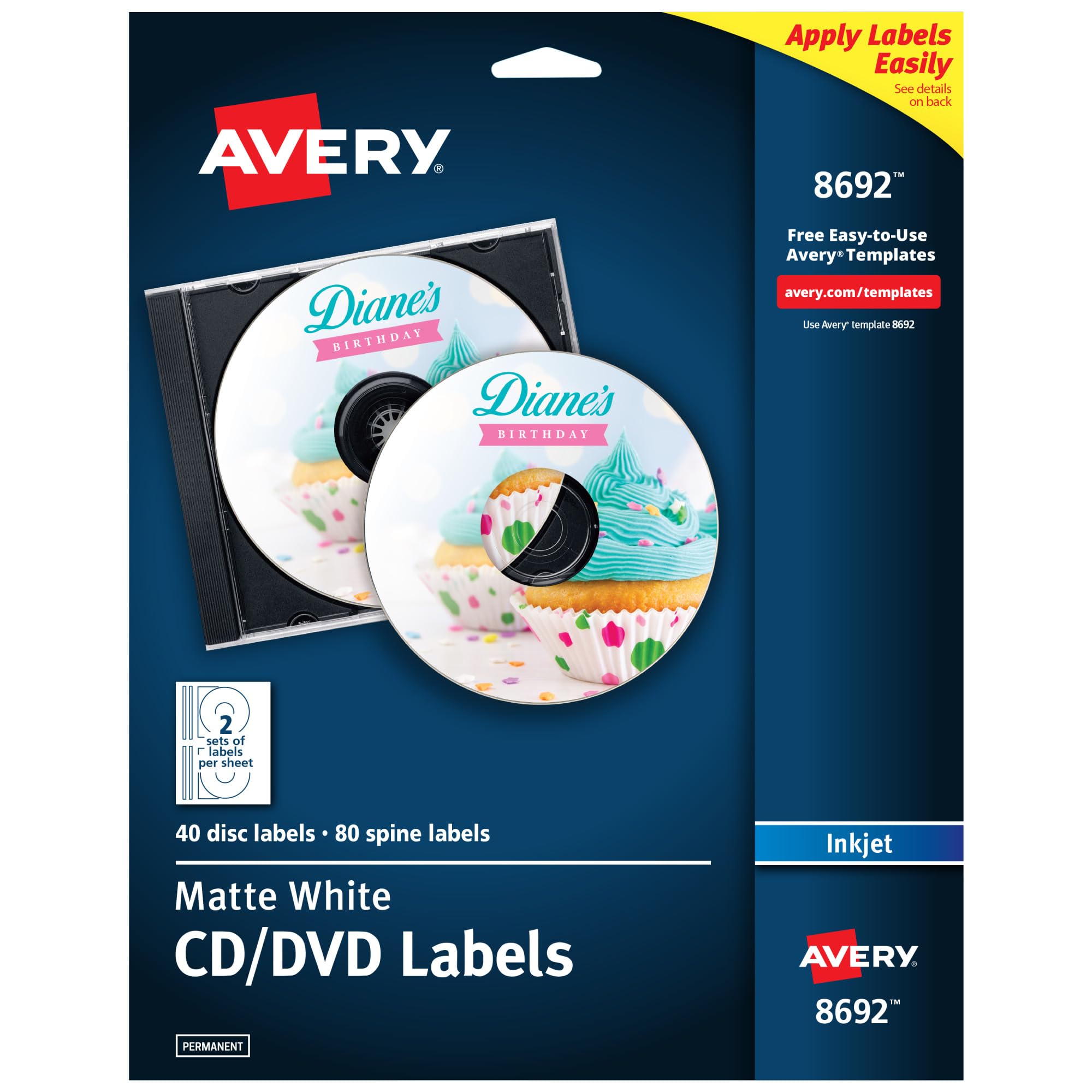 CD Labels, Inkjet, Permanent, (a) CD Labels, White Matte, 40