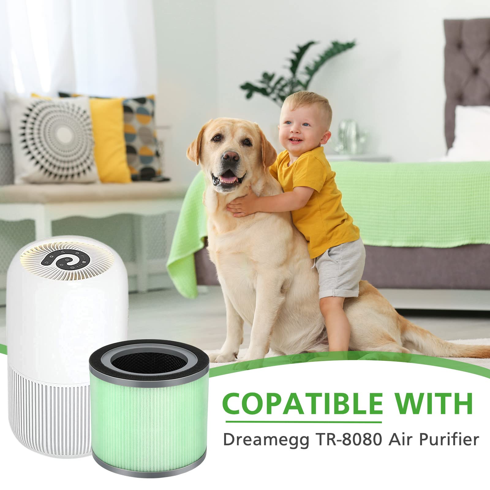 TR-8080 Replacement Filter, Compatible with Dreamegg TR-8080 Air Purifie-r, 4-in-1 H13 True HEPA Filter for Dreamegg TR8080 Filter, 2 Pack