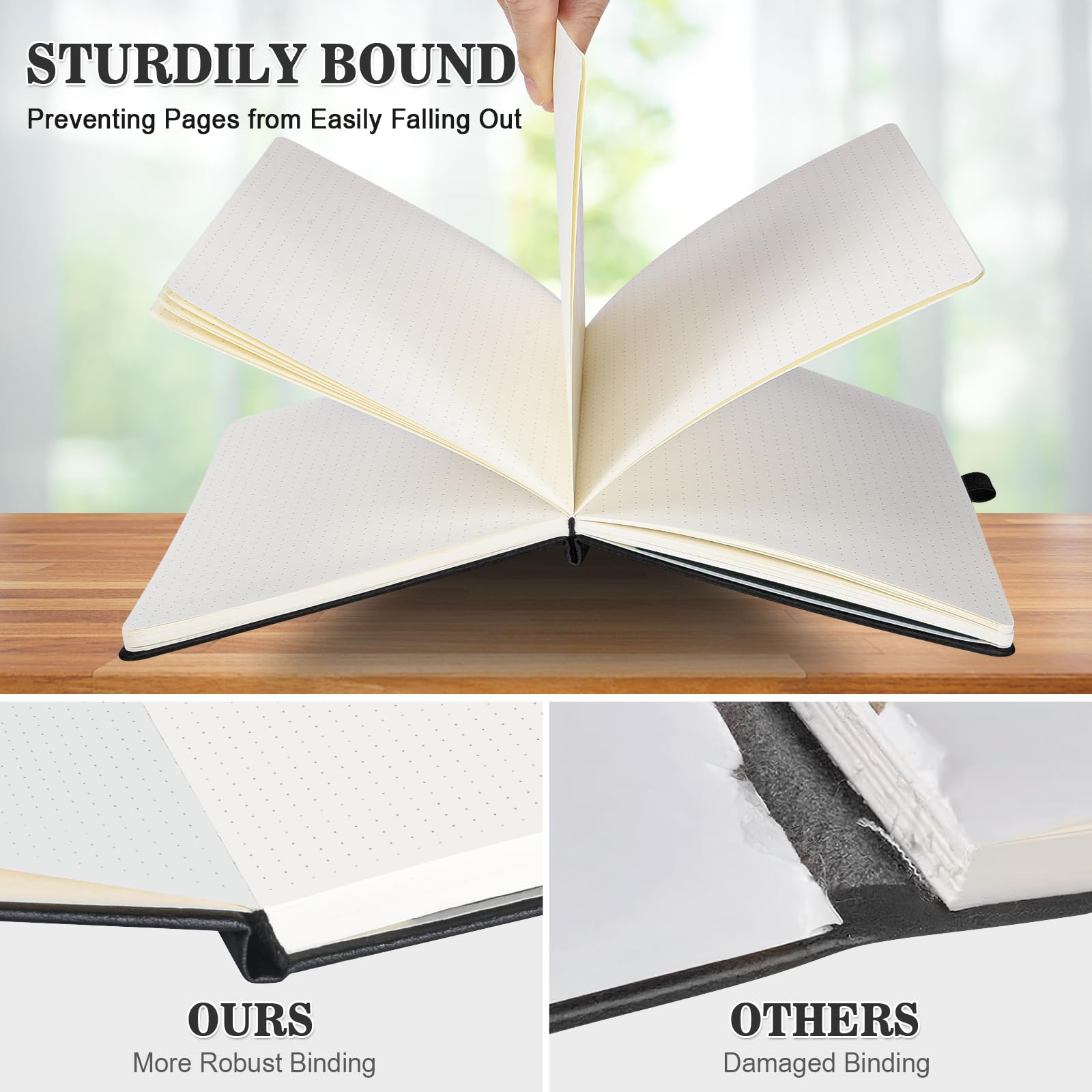 Bullet Dotted Journal Notebook 4 Pack: 160 Pages Per Pack, A5 Medium Size(5.75" × 8.38"), 120 GSM Thick Paper, Leather Dotted Notebook, Hardcover Dot Grid Notebook, Dot Journal for Wrting (Black)