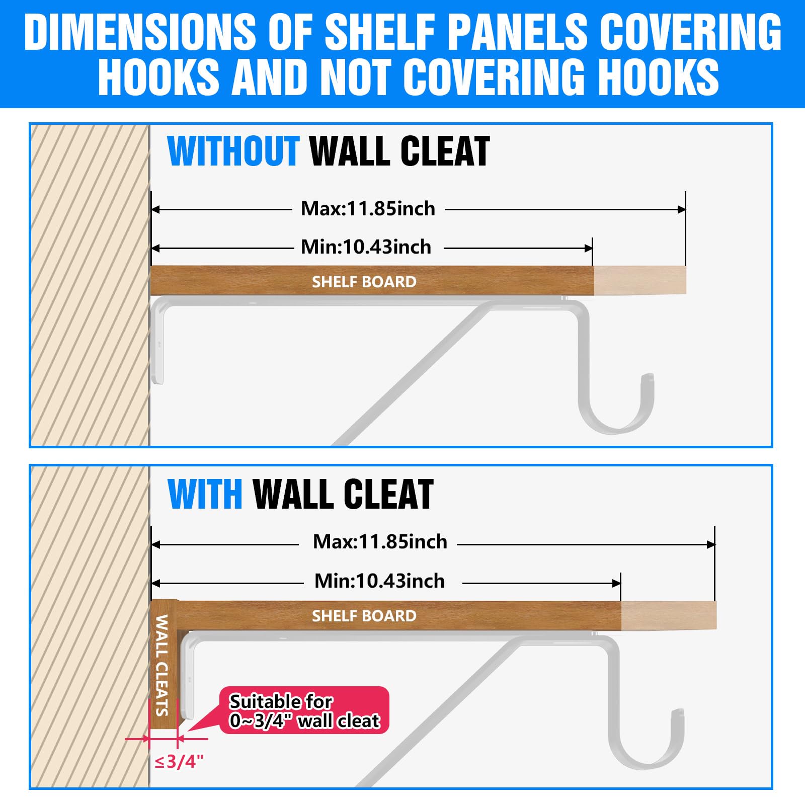 Closet Shelf and Rod Bracket, Heavy Duty Adjustable Closet Rod Bracket with Shelf Holder - White Closet Rod Support & Shelf Brackets for Storage (White Adjustable, Count, 2)