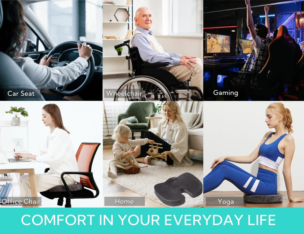 Foverhom Seat Cushion for Chair,Non-Slip Orthopedic Gel Memory Foam Coccyx Cushion with Velboa Cover for Relief Tailbone Pain Pad,Sciatica Back Pain