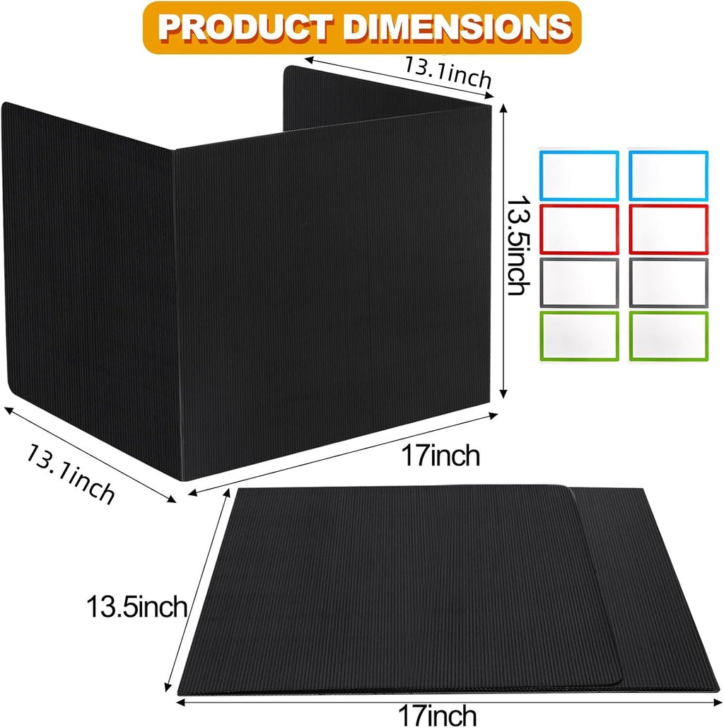 Elsjoy 8 Pack Student Desk Dividers with 16 PCS Sticker Labels, Plastic Study Carrel Divider Black Privacy Folders, Testing Dividers Classroom Privacy Shield for Student Desks