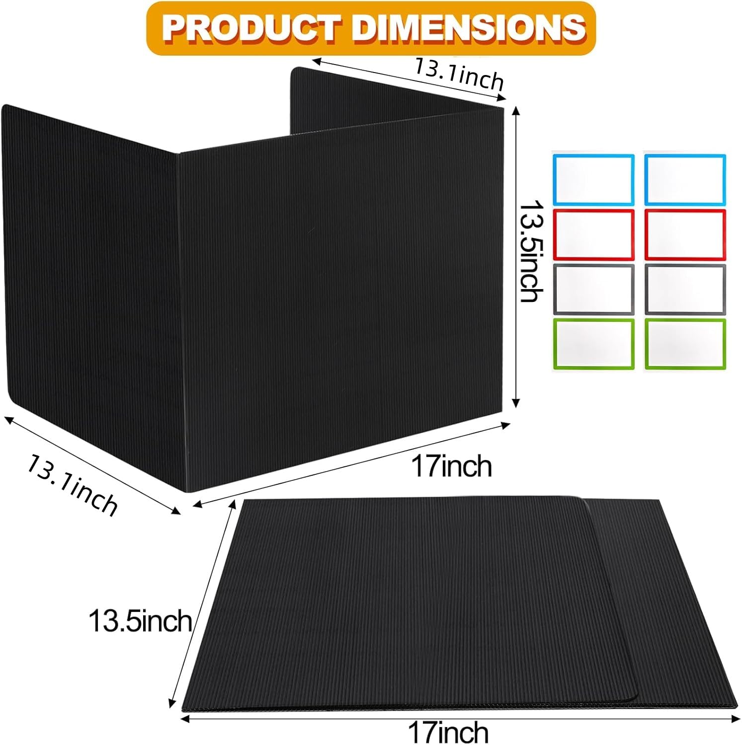 Elsjoy 8 Pack Student Desk Dividers with 16 PCS Sticker Labels, Plastic Study Carrel Divider Black Privacy Folders, Testing Dividers Classroom Privacy Shield for Student Desks