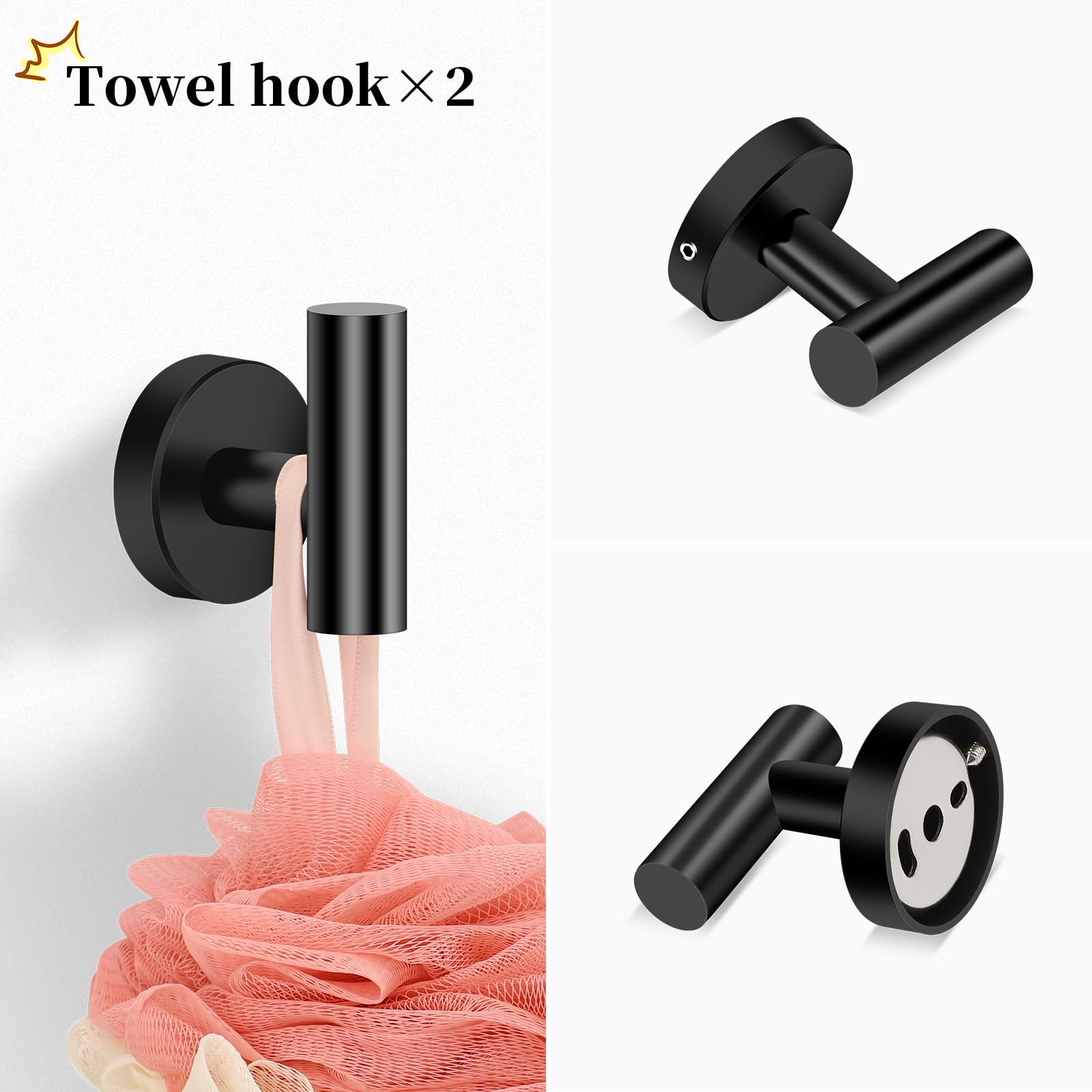 Ntipox Matte Black Bathroom Hardware Set 5 Piece, Stainless Steel Towel Bar Set 24 Inch,Toilet Paper Holder,Towel Ring Holder,Towel Rack Set,Black Bathroom Accessories Kit
